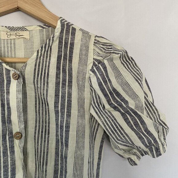 Jessica Simpson M Button-Up Striped Cotton Blouse puffed sleeves boho vintage - Picture 2 of 7